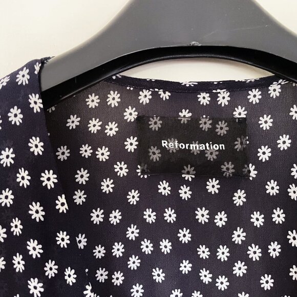 Reformation Navy & White Mini Wrap Dress (Medium) - Picture 3 of 4